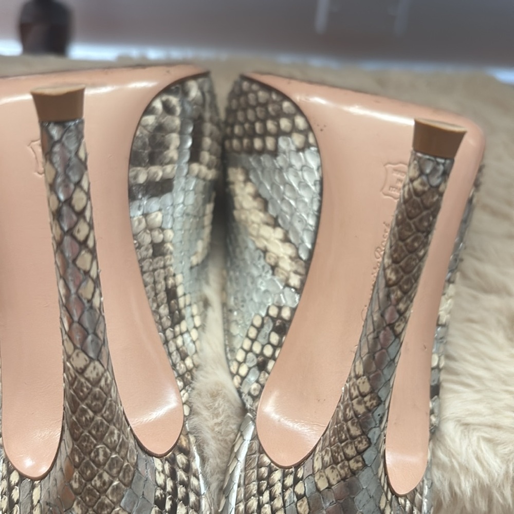 Python-Print Pointed Toe High Heel Mule - Silver/Brown - Picture 10 of 15